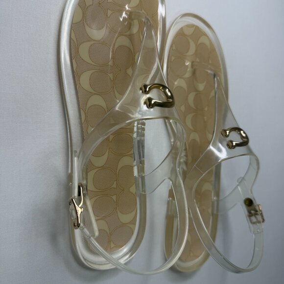 Coach Clear Jelly Sandals Size 9 Women’s Transparent Thong Flip Flops Gold Logo - Picture 5 of 8